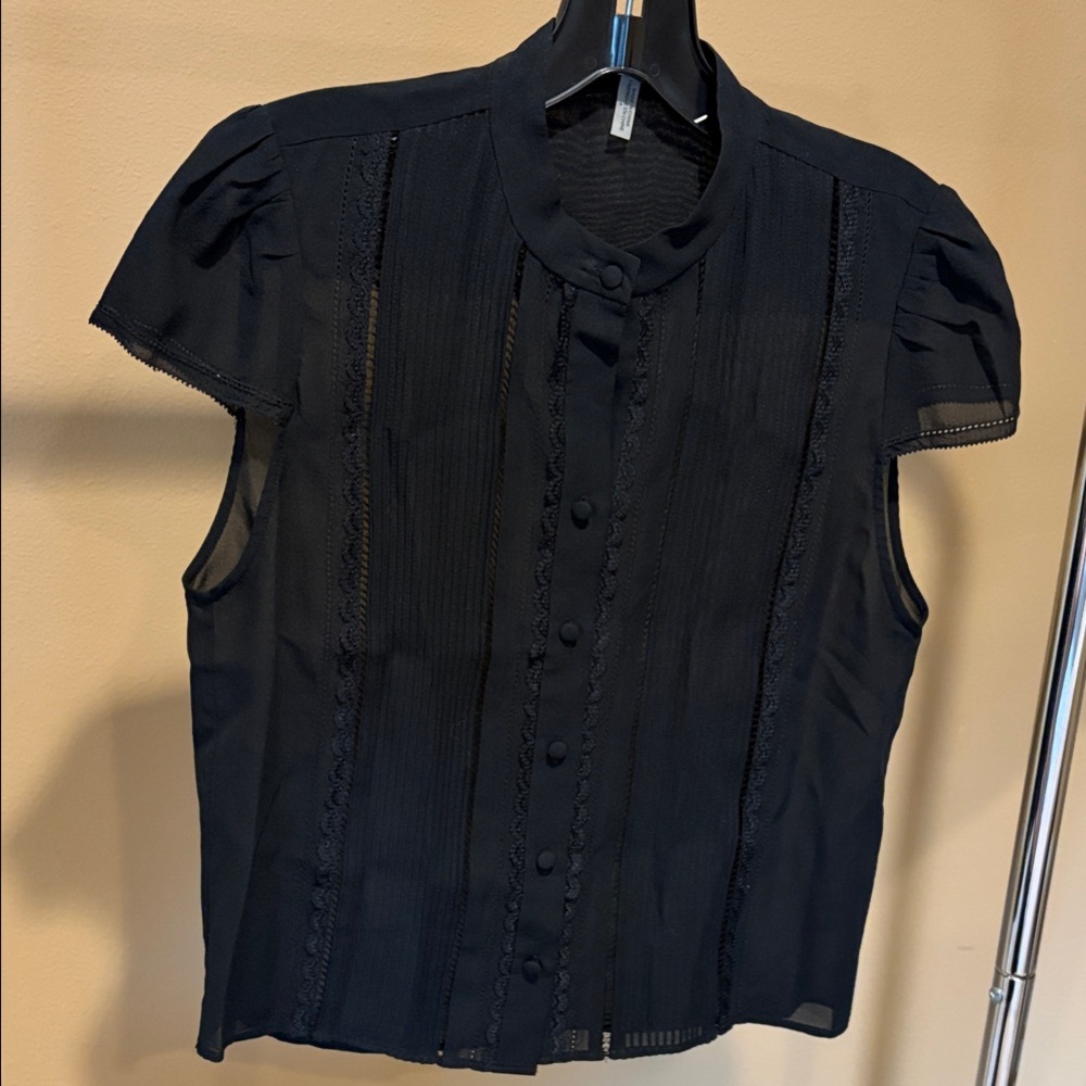 Alice + Olivia Black Blouse with Button Detail